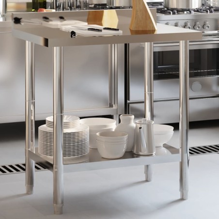 vidaXL Mesa trabajo cocina y salpicadero acero inoxidable 82,5x55x93cm