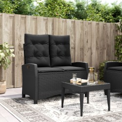 vidaXL Sillón reclinable de jardín con cojines ratán sintético negro