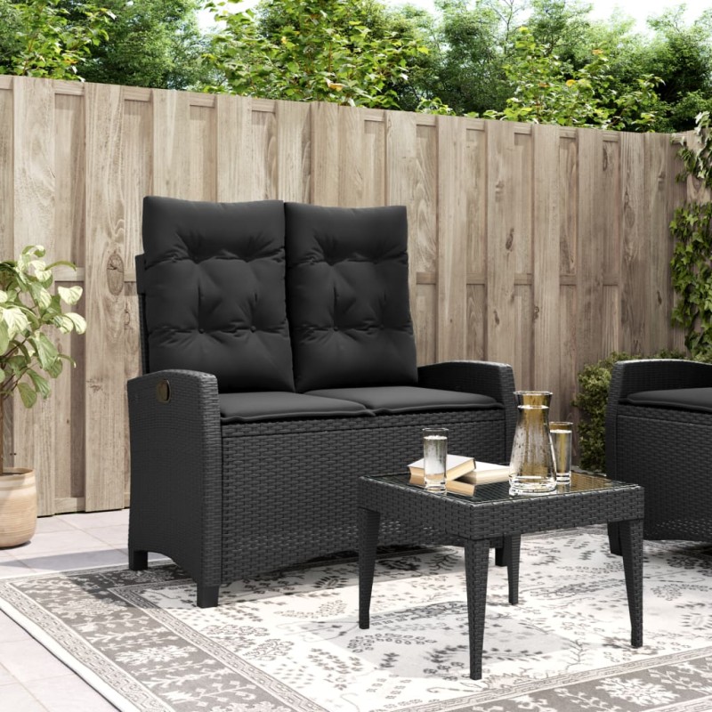 vidaXL Sillón reclinable de jardín con cojines ratán sintético negro vidaXL Sillón reclinable de jardín con cojines ratán sintético negro