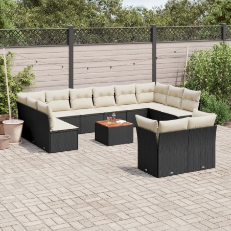vidaXL Set de sofás de jardín y cojines 13 pzas ratán sintético negro