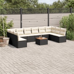 vidaXL Set de sofás de jardín 11 pzas y cojines ratán sintético negro