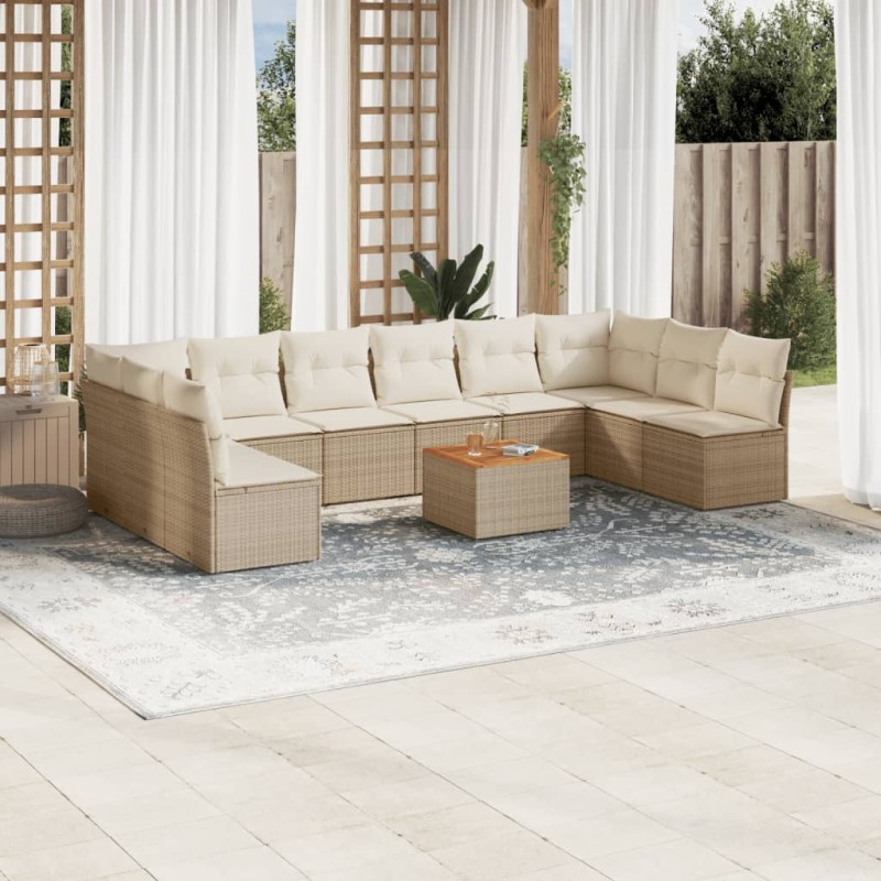 vidaXL Set de sofás de jardín 11pzas con cojines ratán sintético beige
