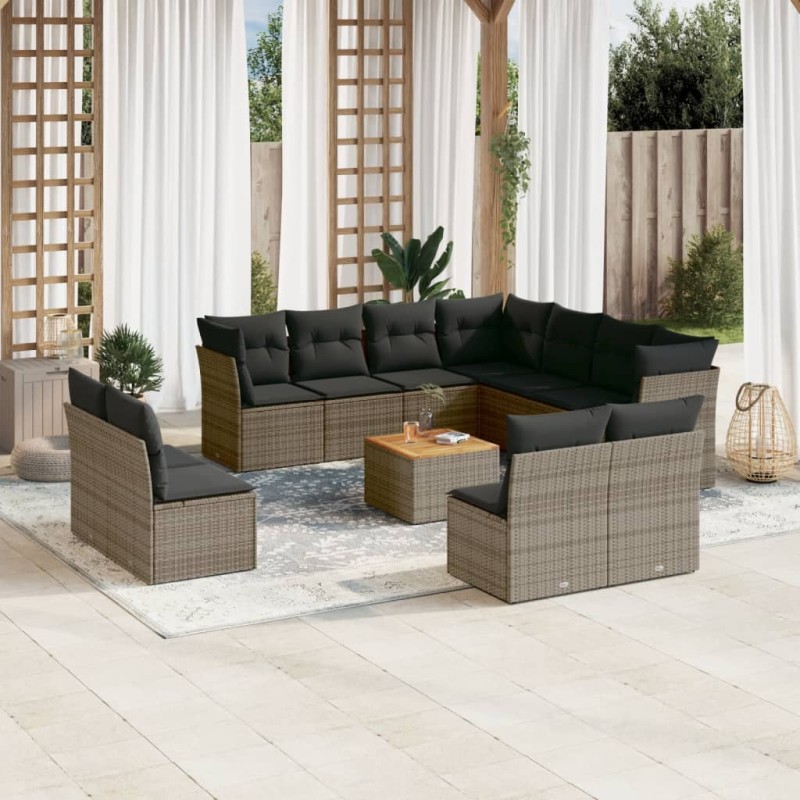 vidaXL Set de sofás de jardín 12 pzas con cojines ratán sintético gris