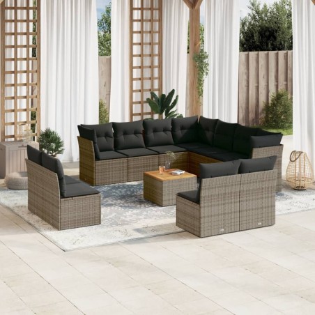 vidaXL Set de sofás de jardín 12 pzas con cojines ratán sintético gris