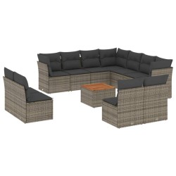 vidaXL Set de sofás de jardín 12 pzas con cojines ratán sintético gris