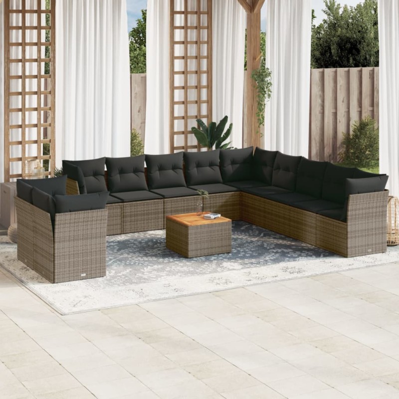 vidaXL Set de sofás de jardín 12 pzas con cojines ratán sintético gris vidaXL Set de sofás de jardín 12 pzas con cojines ratán sintético gris
