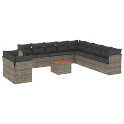 vidaXL Set de sofás de jardín 12 pzas con cojines ratán sintético gris