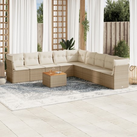 vidaXL Juego de sofás jardín con cojines beige 10 pzas ratán sintético