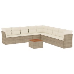 vidaXL Juego de sofás jardín con cojines beige 10 pzas ratán sintético