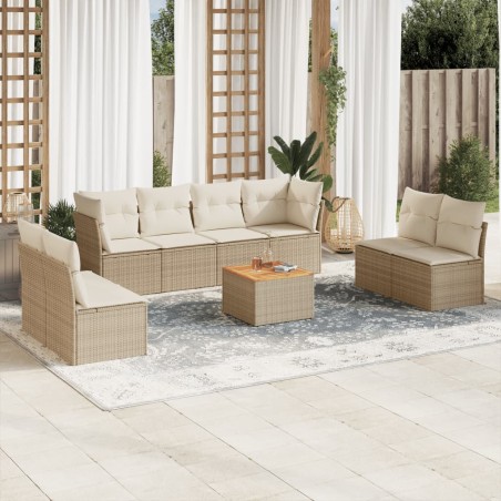 vidaXL Set de sofás de jardín 9 pzas con cojines ratán sintético beige