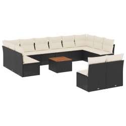 vidaXL Set de sofás de jardín y cojines 13 pzas ratán sintético negro