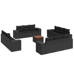 vidaXL Set de sofás de jardín y cojines 13 pzas ratán sintético negro