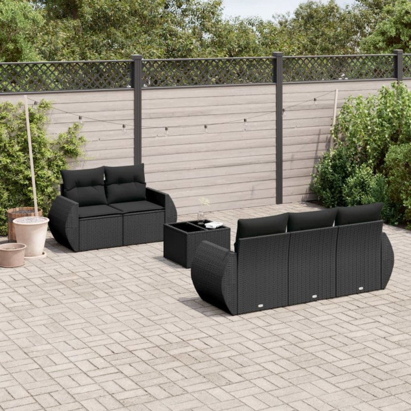 vidaXL Set de sofás de jardín 6 piezas y cojines ratán sintético negro vidaXL Set de sofás de jardín 6 piezas y cojines ratán sintético negro