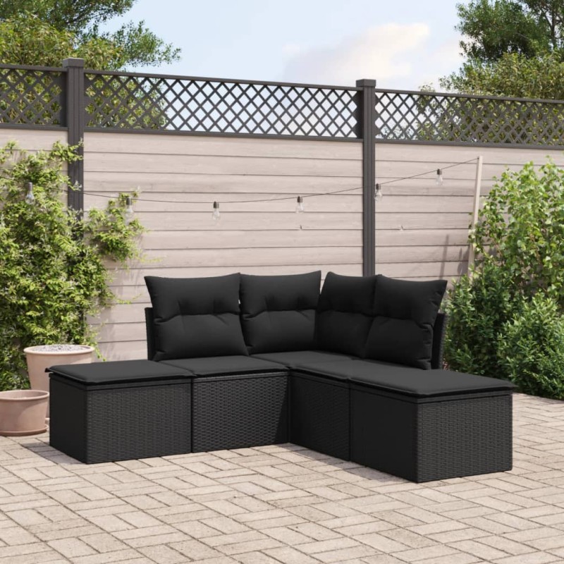 vidaXL Set de muebles de jardín 5 pzas y cojines ratán sintético negro vidaXL Set de muebles de jardín 5 pzas y cojines ratán sintético negro