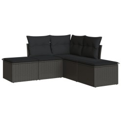 vidaXL Set de muebles de jardín 5 pzas y cojines ratán sintético negro
