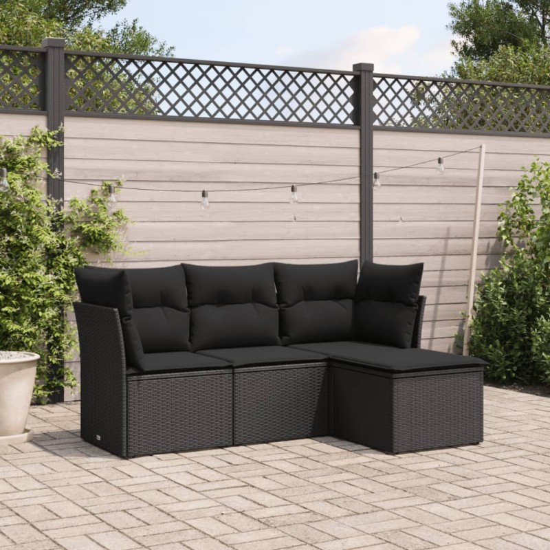 vidaXL Juego de sofás jardín 4 pzas con cojines ratán sintético negro vidaXL Juego de sofás jardín 4 pzas con cojines ratán sintético negro