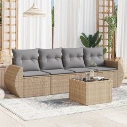 vidaXL Juego de sofás jardín con cojines 5 pzas ratán sintético beige