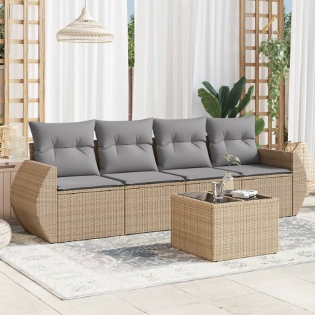 vidaXL Juego de sofás jardín con cojines 5 pzas ratán sintético beige