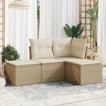 vidaXL Juego de sofás jardín con cojines 4 pzas ratán sintético beige