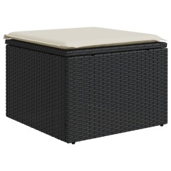vidaXL Taburete de jardín de ratán sintético negro y cojín 55x55x37cm