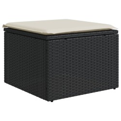 vidaXL Taburete de jardín de ratán sintético negro y cojín 55x55x37cm