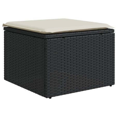 vidaXL Taburete de jardín de ratán sintético negro y cojín 55x55x37cm