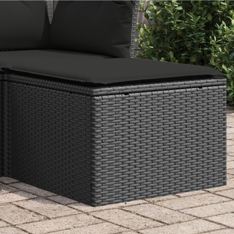 vidaXL Taburete de jardín y cojín ratán sintético negro 55x55x37cm vidaXL Taburete de jardín y cojín ratán sintético negro 55x55x37cm