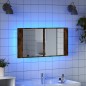 vidaXL Armario espejo de baño LED acrílico roble ahumado 90x12x45 cm vidaXL Armario espejo de baño LED acrílico roble ahumado 90x12x45 cm