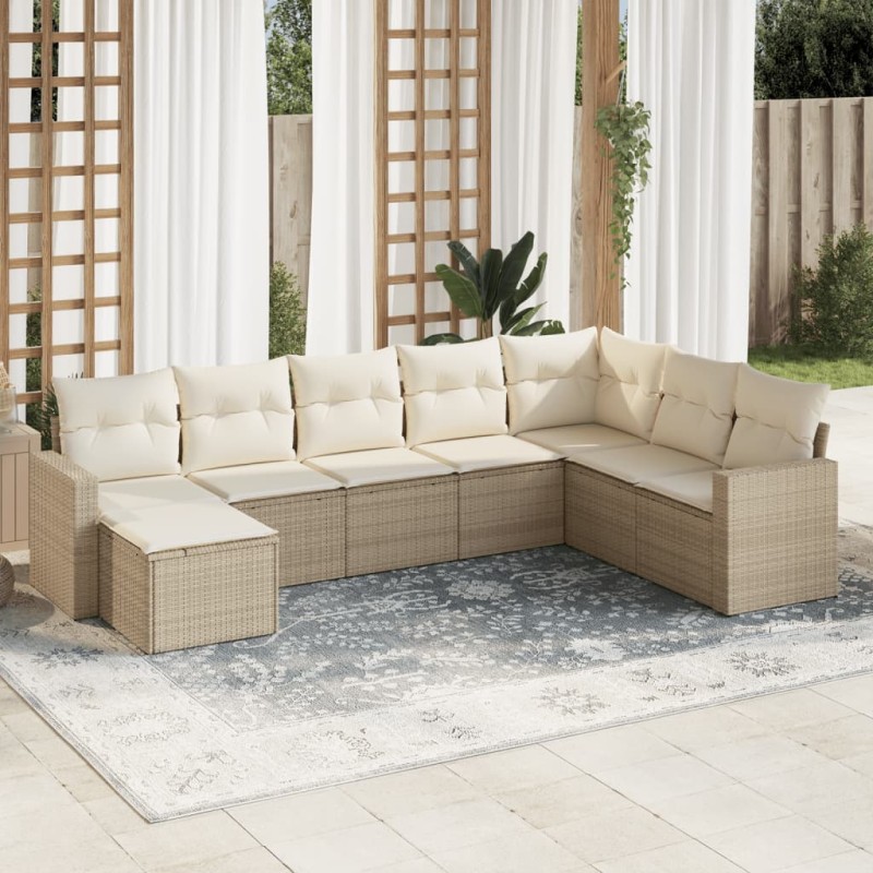 vidaXL Juego de sofás de jardín con cojines beige 8 pzas ratán PE vidaXL Juego de sofás de jardín con cojines beige 8 pzas ratán PE