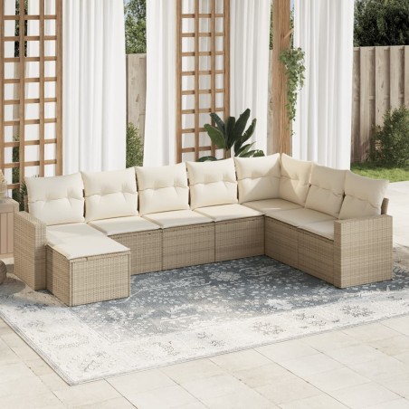 vidaXL Juego de sofás de jardín con cojines beige 8 pzas ratán PE