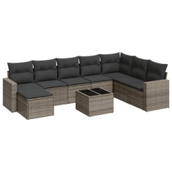 vidaXL Set de muebles de jardín 9 pzas y cojines ratán sintético gris