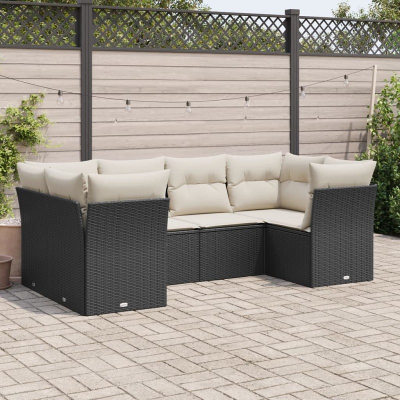 vidaXL Set de sofás de jardín 6 piezas y cojines ratán sintético negro vidaXL Set de sofás de jardín 6 piezas y cojines ratán sintético negro