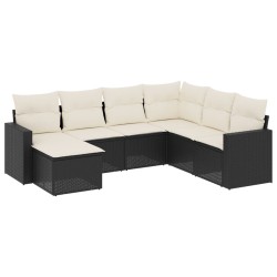 vidaXL Set de comedor de jardín 7 pzas y cojines ratán sintético negro