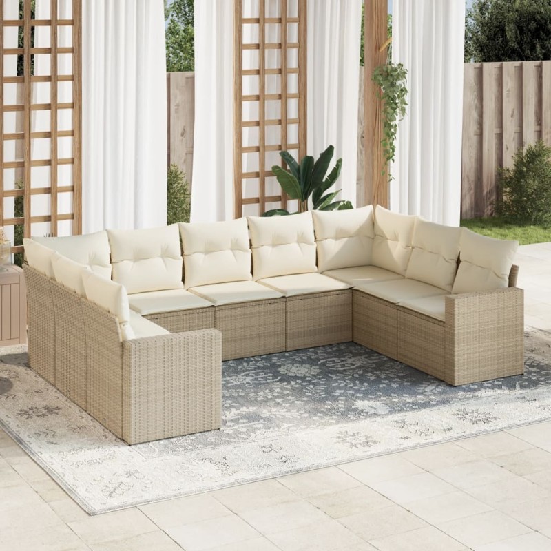 vidaXL Set de sofás de jardín 9 pzas con cojines ratán sintético beige vidaXL Set de sofás de jardín 9 pzas con cojines ratán sintético beige