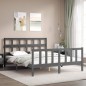 vidaXL Estructura de cama matrimonio con cabecero madera maciza gris vidaXL Estructura de cama matrimonio con cabecero madera maciza gris