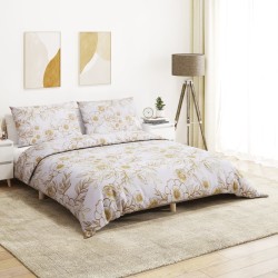 vidaXL Juego de funda nórdica algodón blanco y marrón 200x200 cm
