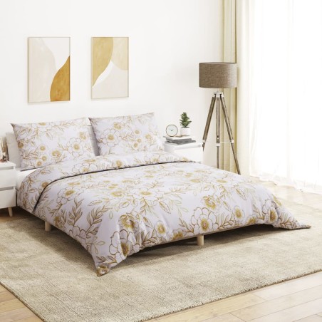 vidaXL Juego de funda nórdica algodón blanco y marrón 200x200 cm