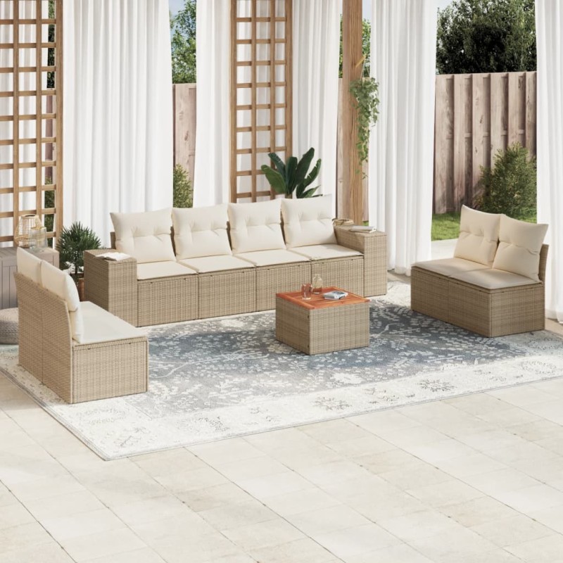 vidaXL Set de sofás de jardín 9 pzas con cojines ratán sintético beige vidaXL Set de sofás de jardín 9 pzas con cojines ratán sintético beige