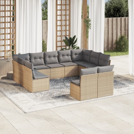 vidaXL Set de sofás de jardín 11pzas con cojines ratán sintético beige
