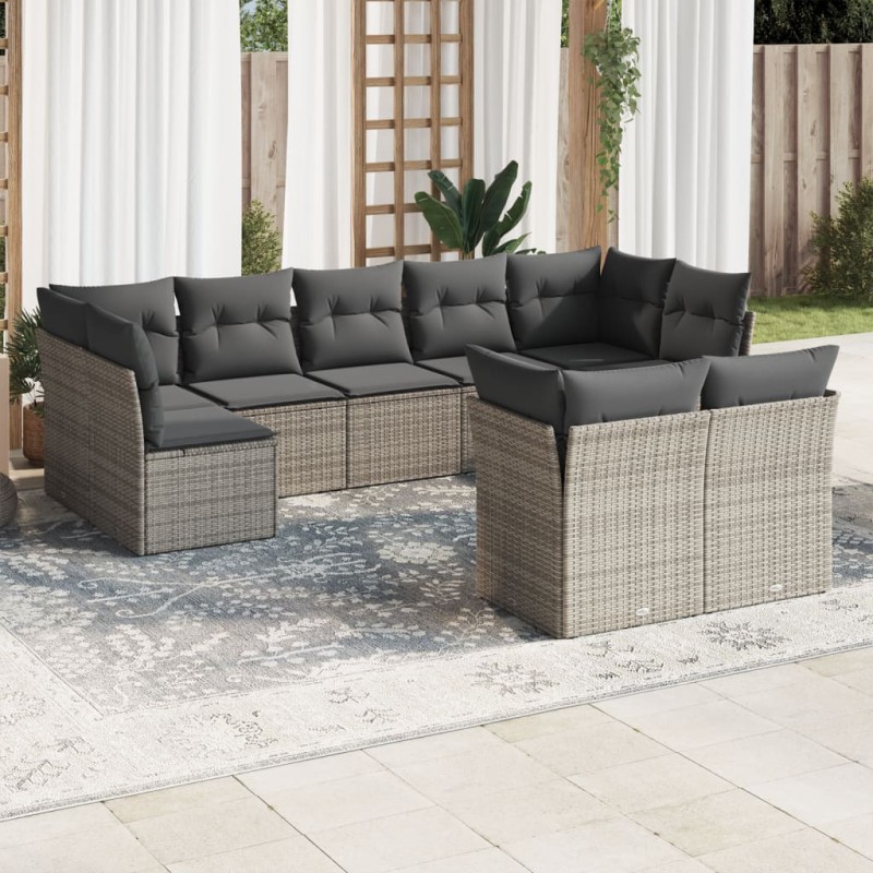 vidaXL Set de muebles de jardín 9 pzas y cojines ratán sintético gris vidaXL Set de muebles de jardín 9 pzas y cojines ratán sintético gris