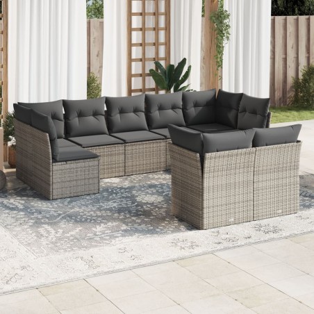 vidaXL Set de muebles de jardín 9 pzas y cojines ratán sintético gris