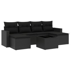 vidaXL Set de comedor de jardín 7 pzas y cojines ratán sintético negro
