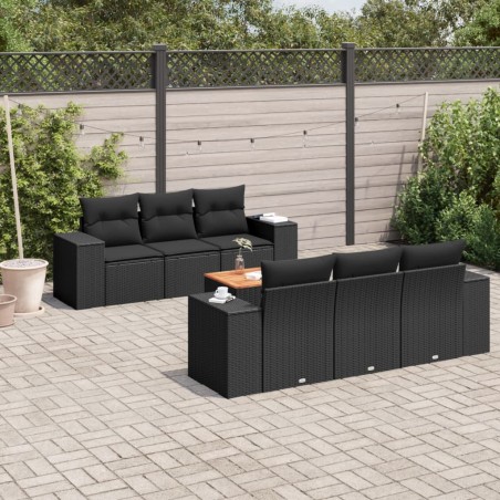 vidaXL Set de comedor de jardín 7 pzas y cojines ratán sintético negro