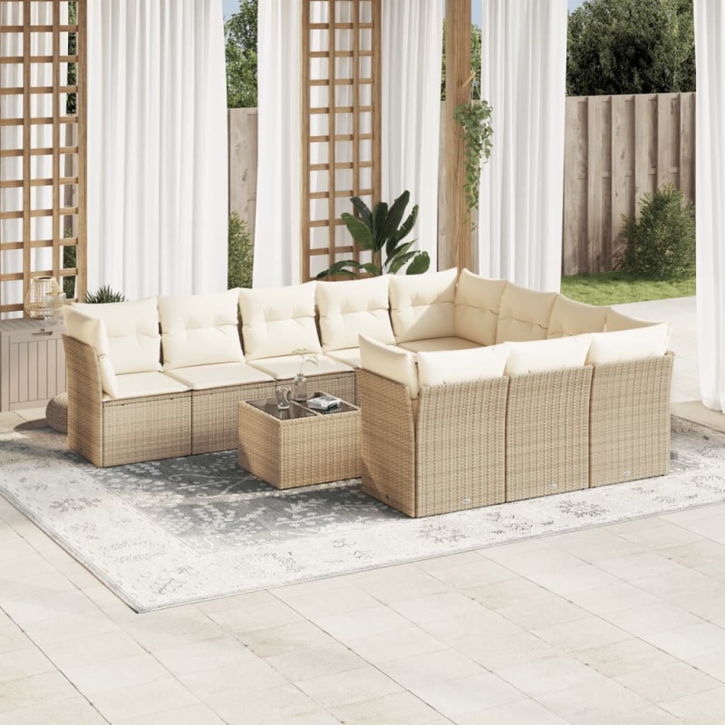 vidaXL Set de sofás de jardín 11pzas con cojines ratán sintético beige vidaXL Set de sofás de jardín 11pzas con cojines ratán sintético beige