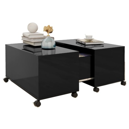 vidaXL Mesa de centro madera contrachapada negro brillante 75x75x38 cm