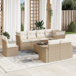vidaXL Set de sofás de jardín 9 pzas con cojines ratán sintético beige