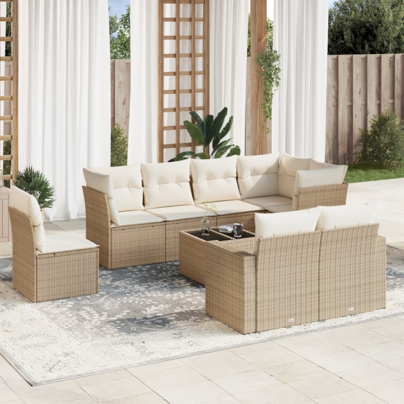 vidaXL Set de sofás de jardín 9 pzas con cojines ratán sintético beige