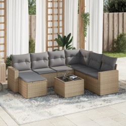 vidaXL Juego de sofás de jardín con cojines beige 8 pzas ratán PE