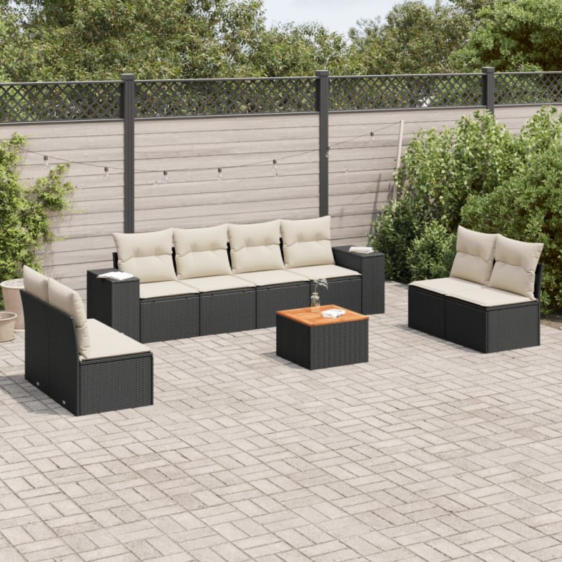 vidaXL Set de sofás de jardín 8 piezas y cojines ratán sintético negro vidaXL Set de sofás de jardín 8 piezas y cojines ratán sintético negro