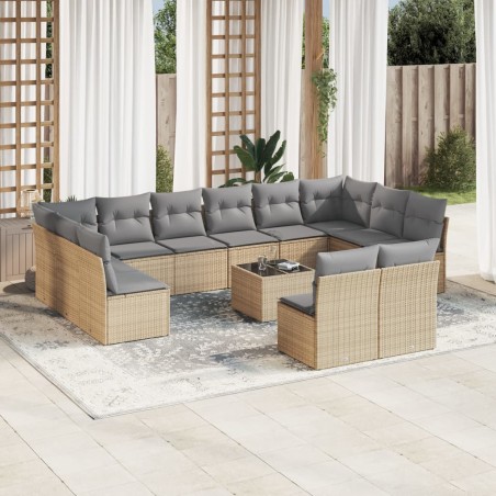 vidaXL Set sofás de jardín con cojines 13 pzas ratán sintético beige
